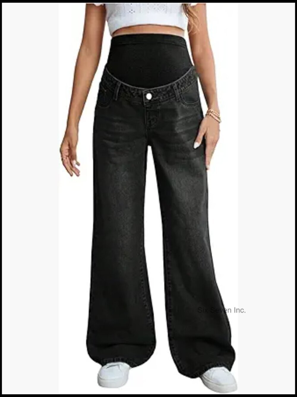 High Rise Wide Leg Maternity Jeans Stretch Denim Pregnancy Pants